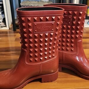Valentino Red Studded Rubber Boots